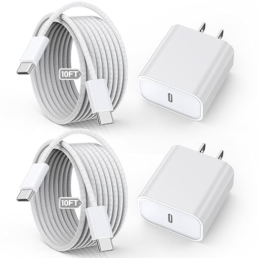 10FT Apple iPhone 16 15 Charger, 2-Pack Extra Long 10Foot USB C to Type C Charger Woven Cable Cor... | Amazon (US)