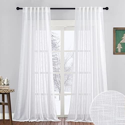 RYB HOME White Curtains Sheer - Linen Texture Semi Sheer Window Covering, Light & Airy Privacy Sh... | Amazon (US)