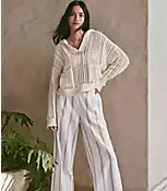 Lou & Grey Striped Linen Cotton Wide Leg Crop Pants | LOFT