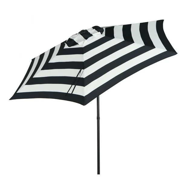 Mainstays 7.5' Round Market Push-up Patio Umbrella, Black & White Stripe | Walmart (US)