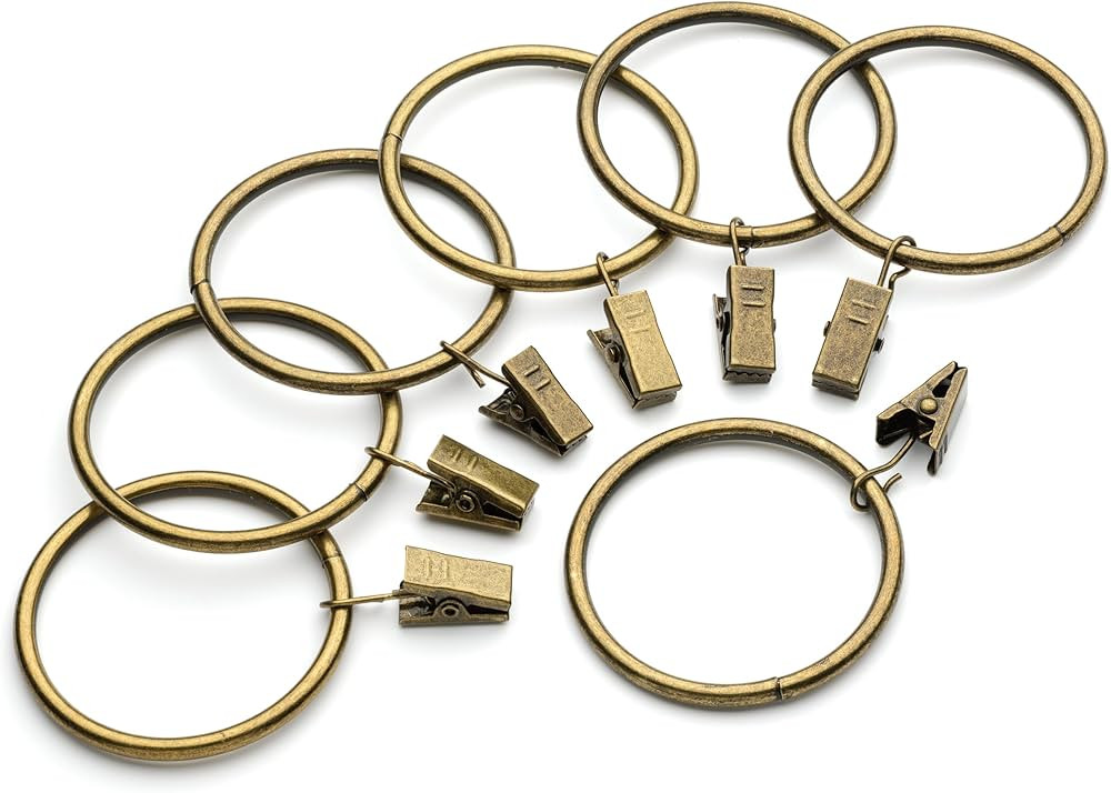 Metal Curtain Clip Rings 2 Inch Interior Diameter Set of 14 (Antique Bronze) | Amazon (US)