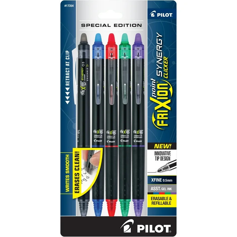 Pilot FriXion Synergy Clicker Erasable Gel Pens, Extra Fine Point, Assorted Ink, 5 Count | Walmart (US)