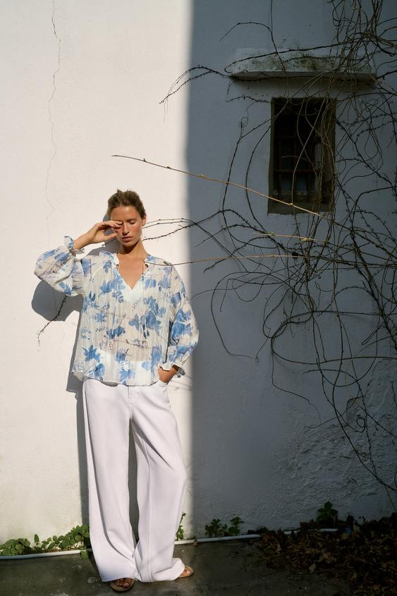 BEADED FLORAL PRINT SHIRT | Zara US