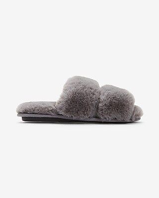 Cozy Faux Fur Double Band Slippers Gray Women's S | Express