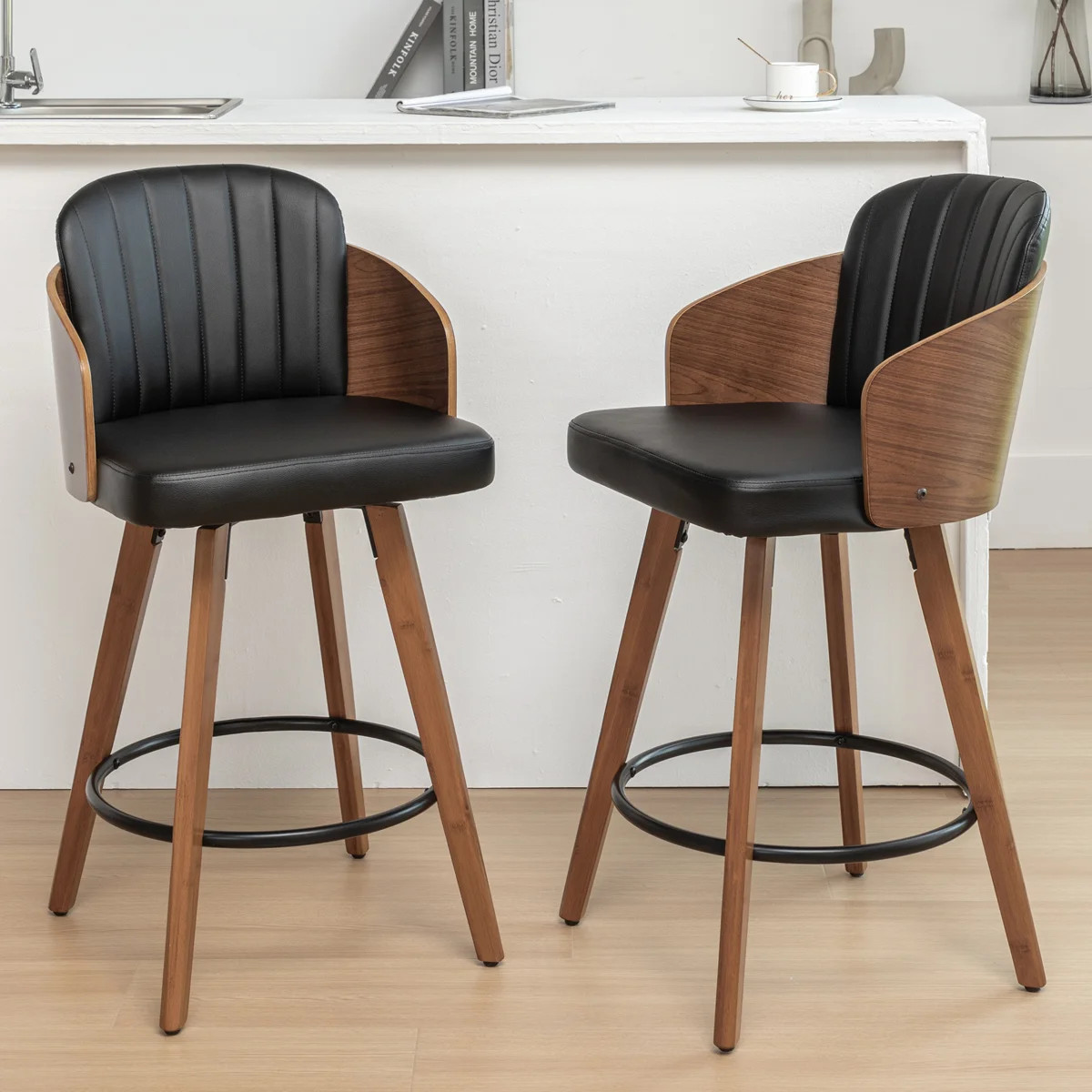 Ljubka Faux Leather Swivel Stools  (Set of 2) | Wayfair North America