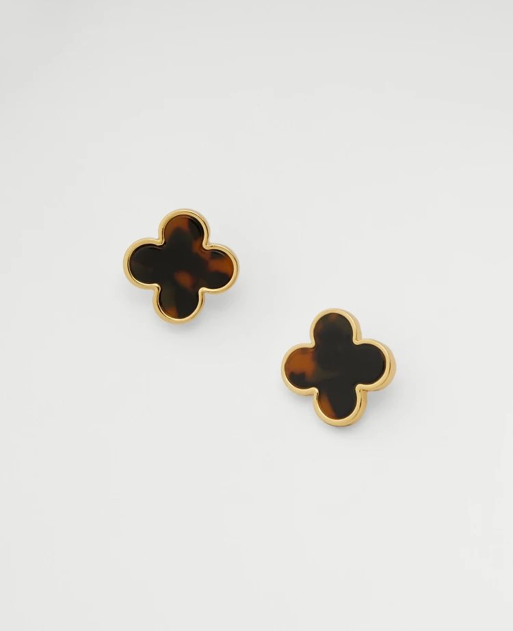 Tortoiseshell Print Clover Stud Earrings | Ann Taylor (US)