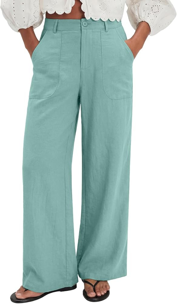 EVALESS Women's Linen Pants Summer High Waist Wide Leg Palazzo Pants Casual Trousers 2026 Beach T... | Amazon (US)
