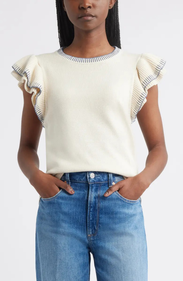 Treasure & Bond Flutter Sleeve Cotton Sweater | Nordstrom | Nordstrom