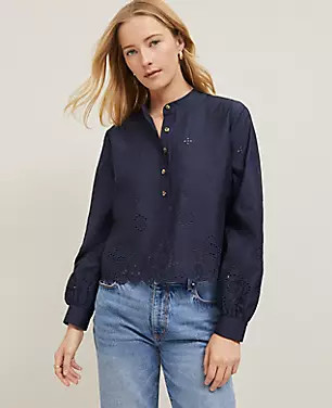 Scalloped Cutout Blouse | Ann Taylor