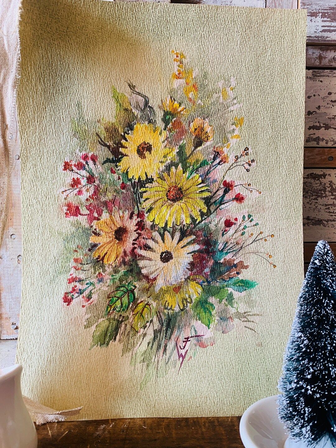 Original Vintage Watercolor Painting "Bouquet of Flowers" Unframed, Original Art Painting, Vintag... | Etsy (US)