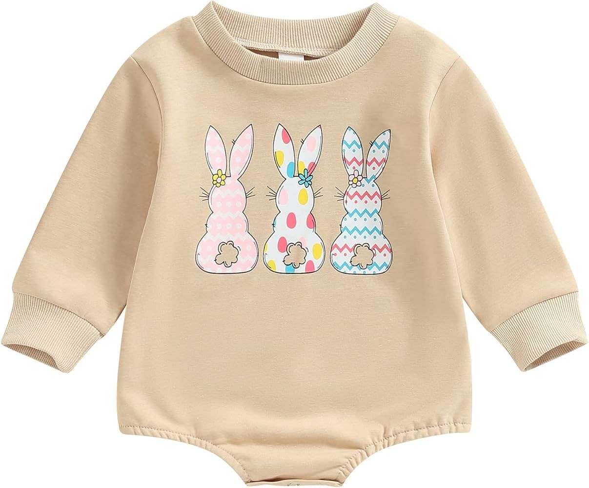 Infant Baby Girl Boy Easter Outfit Romper Bunny Printed Long Sleeve Sweatshirt Bodysuit Tops Baby... | Amazon (US)
