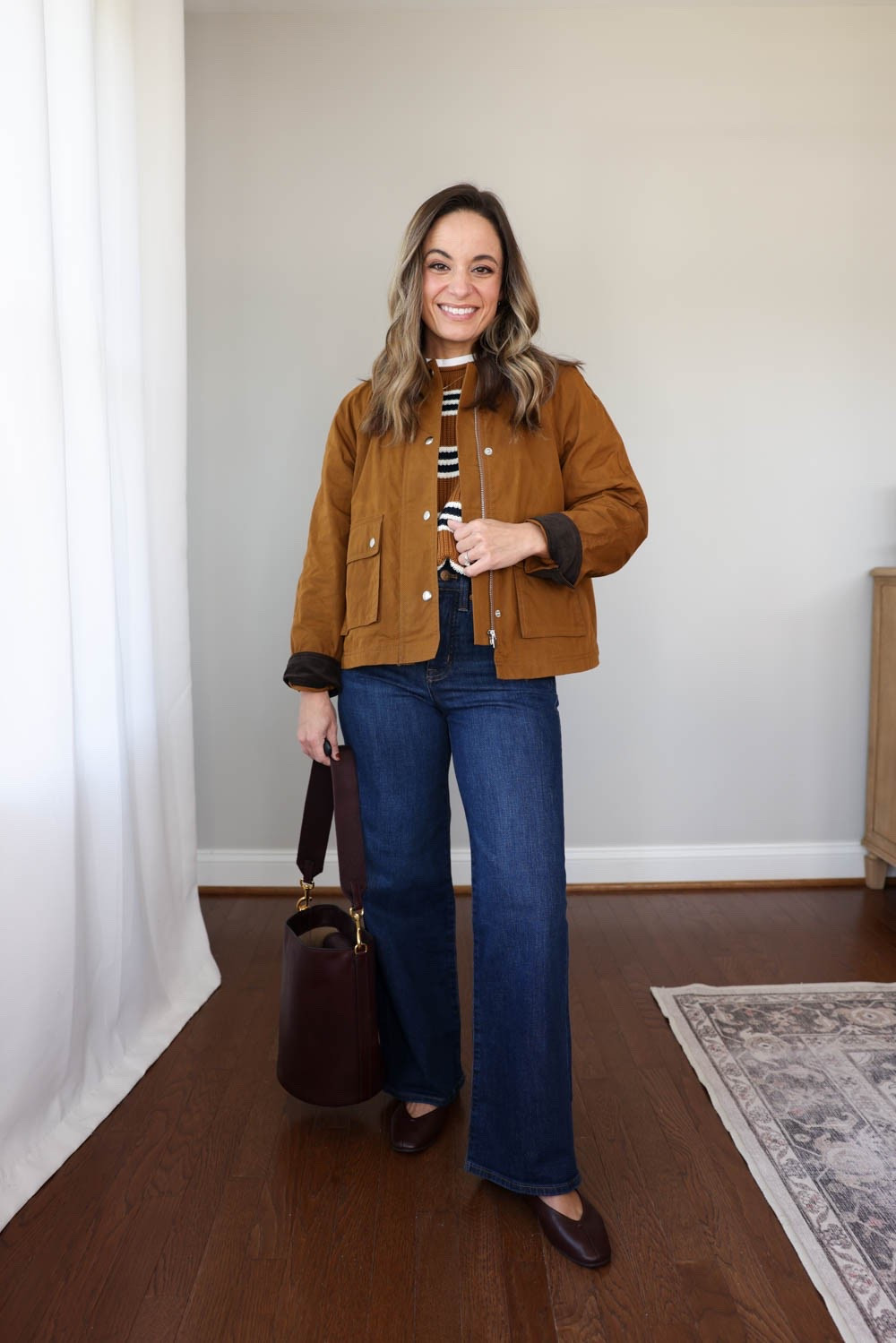 I didn’t expect this jacket to fit me but stopped by a Madewell store to try it on and was pleasantly surprised! The sleeves are meant to be worn cuffed to show the corduroy trim so that makes them a perfect length! It has a swing fit with a pleated fit. True to size but if you want a closer fit you could size down. 

Jacket: xxs 
Sweater: xxs 
T-Shirt: petite xs 
Jeans: petite 24

#LTKPetite
