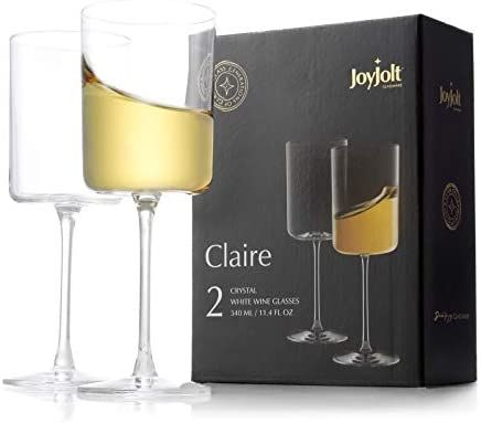 JoyJolt Claire 11.4oz White Wine Glass Set. White Wine Glasses Set of 2 Crystal Glasses. Elegant ... | Amazon (US)