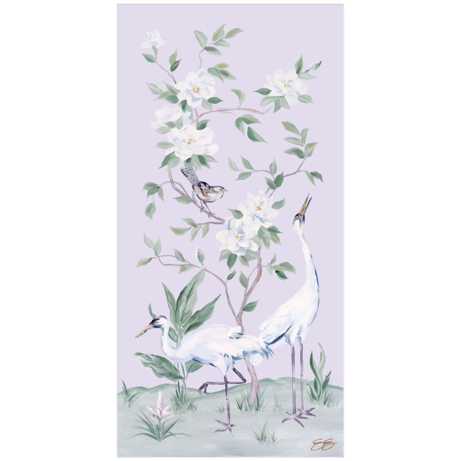 Cranes and Gardenias A Lavender Chinoiserie Fine Art Print - Etsy | Etsy (US)