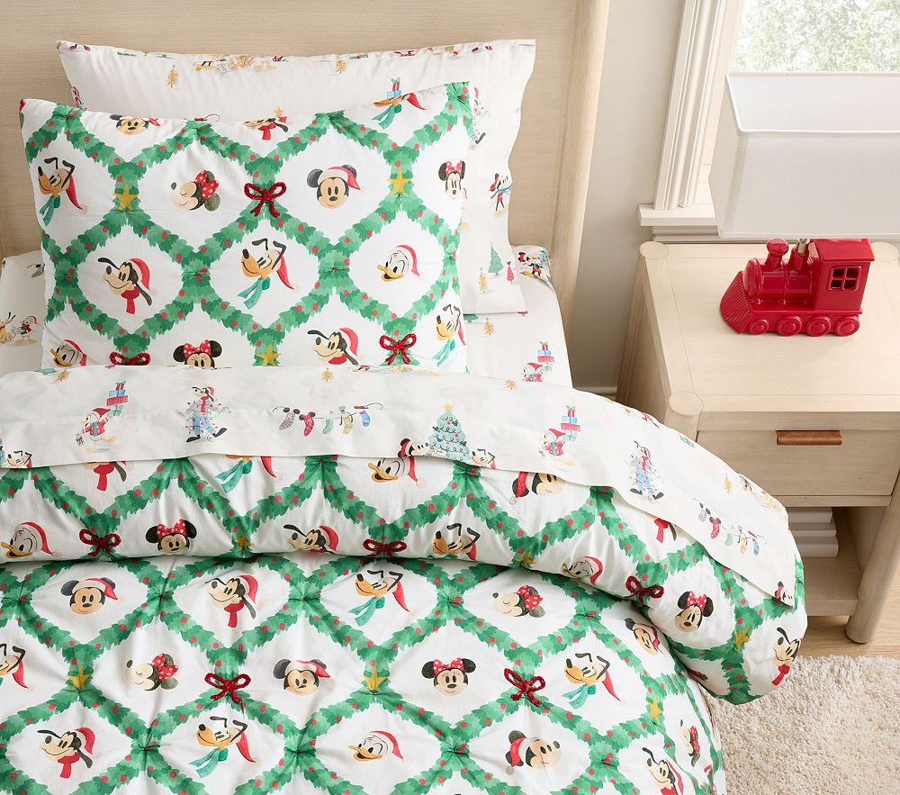 Disney Mickey Mouse and Friends Holiday Textured Wreath Comforter &amp; Shams | Pottery Barn Kids