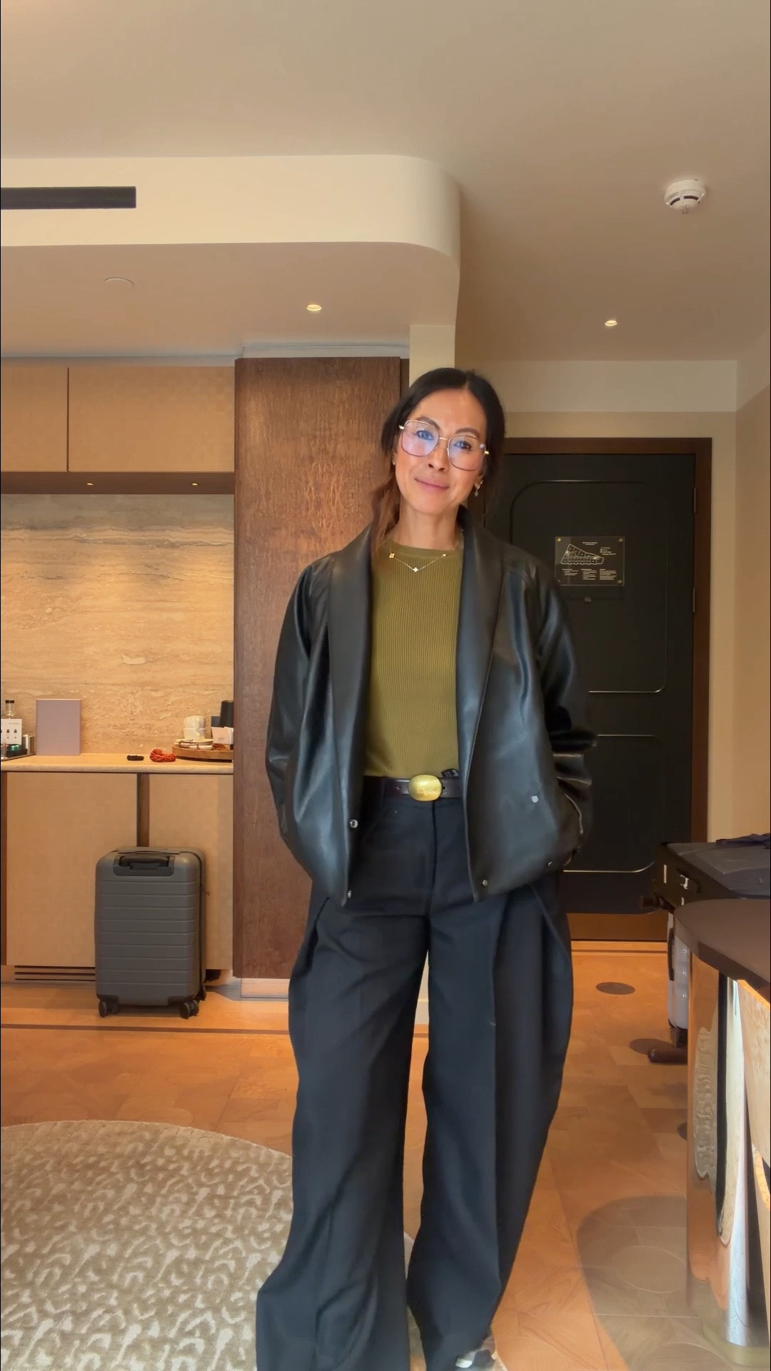 I’m wearing 
H&M ribbed top size small
Wide leg wrap around trousers size 8
Zara belt
Chanel glasses code 2216J 
Solomon’s 
Leopard bag