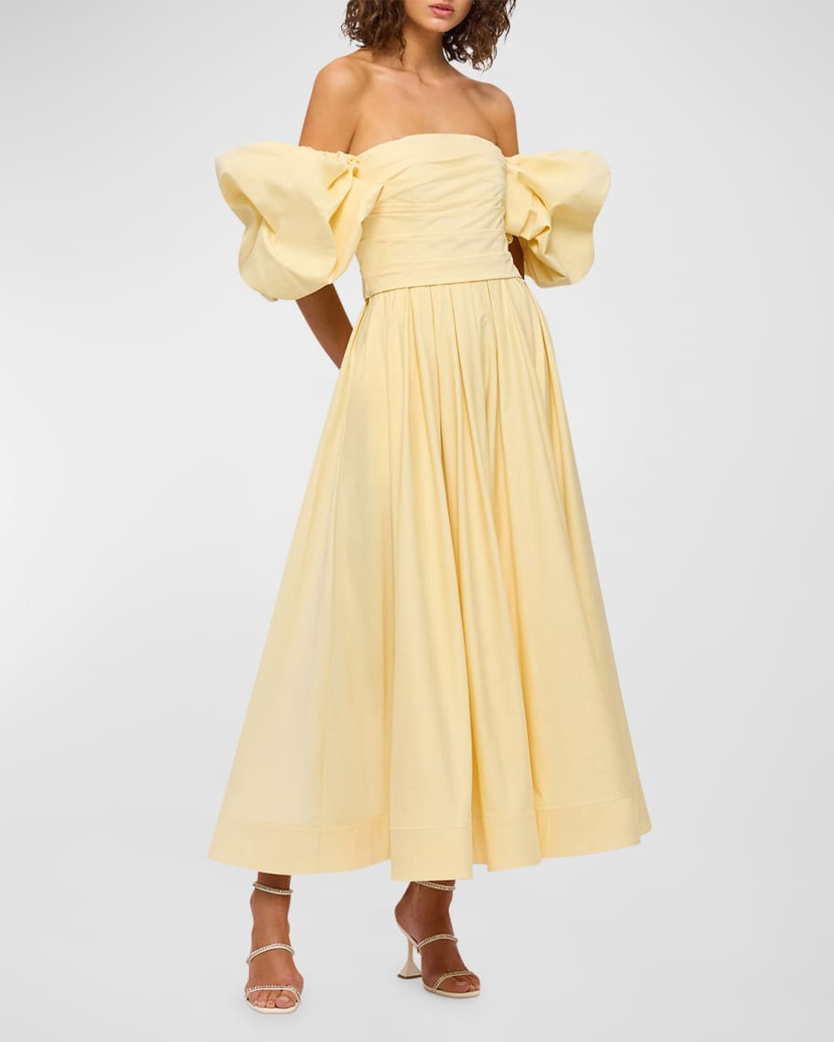 LEO LIN Matilda Off-Shoulder Puff-Sleeve Midi Dress | Neiman Marcus
