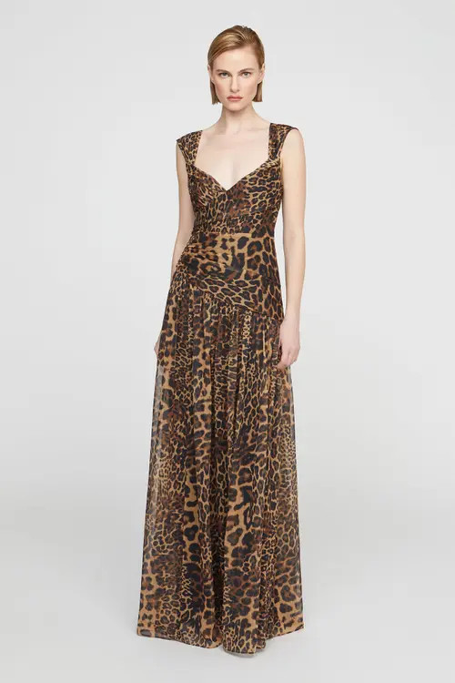 HALSTON Claudia Chiffon Gown in Leopard at Nordstrom, Size 0 | Nordstrom