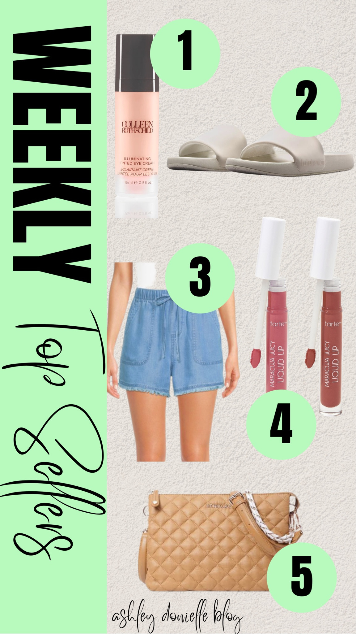 Weekly top sellers!

Slides, serum, lipstick, lipgloss, shorts, crossbody purse 

#LTKfit #LTKstyletip #LTKSeasonal