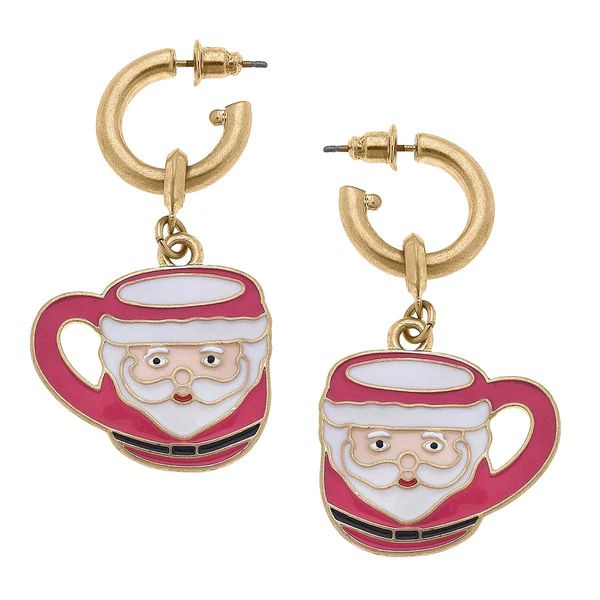 Noelle Santa Mug Earrings in Pink & White Enamel | CANVAS