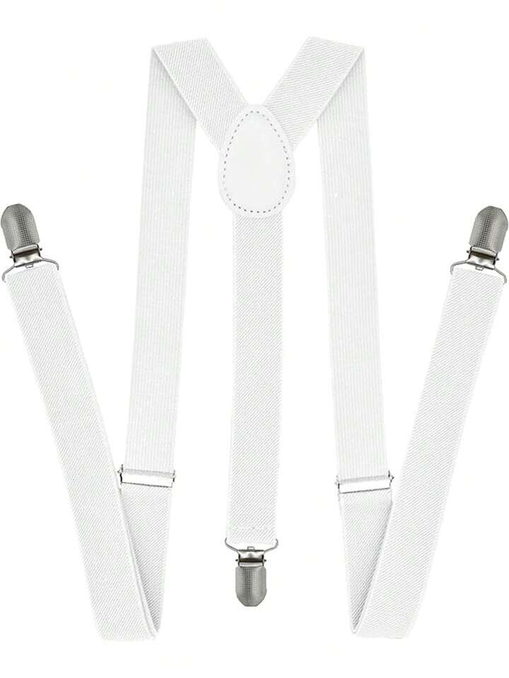 1pc 25mm Men's Solid Color Elastic Suspender - Macaroon 3 Clip Trouser Braces, Elastic Webbing Suspender, Heavy Duty Adjustable Suspender (Thick Elastic, 60-90cm Length) | SHEIN