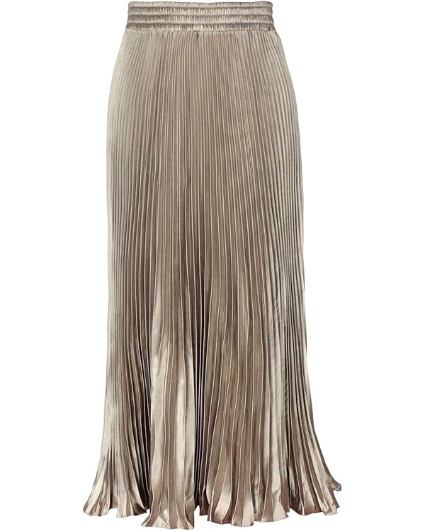 ebossy Women's Elastic Waist Satin Metallic Pleated Long Swing Skirt | Amazon (US)