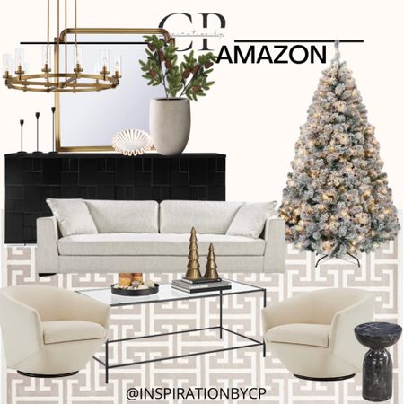 Amazon Home-Livingroom 
Christmas tree, Christmas livingroom, modern home, black coffee table, swivel chairs, modern couch, modern credenza, mirror, large chandelier 

#LTKSeasonal #LTKhome #LTKstyletip