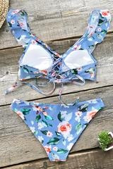 Blue Floral Reversible Bikini With Ruffle | Cupshe