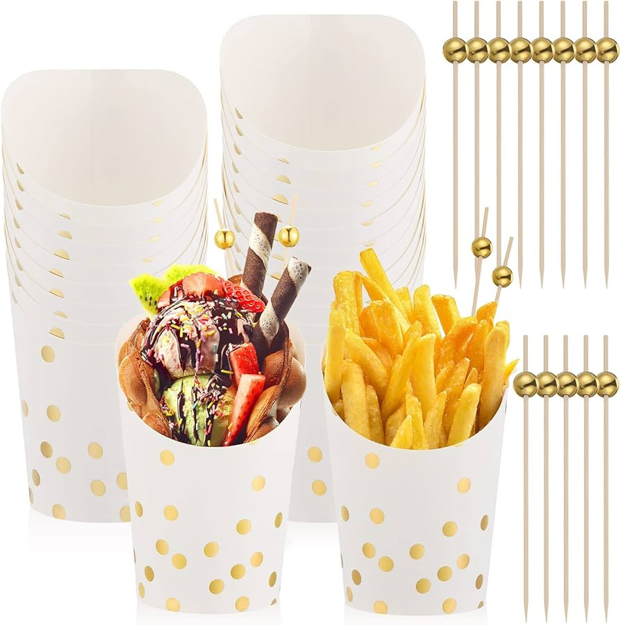 14 oz Charcuterie Cups Disposable French Fries Holder French Fry Paper Cups Gold Polka Dots Popco... | Amazon (US)