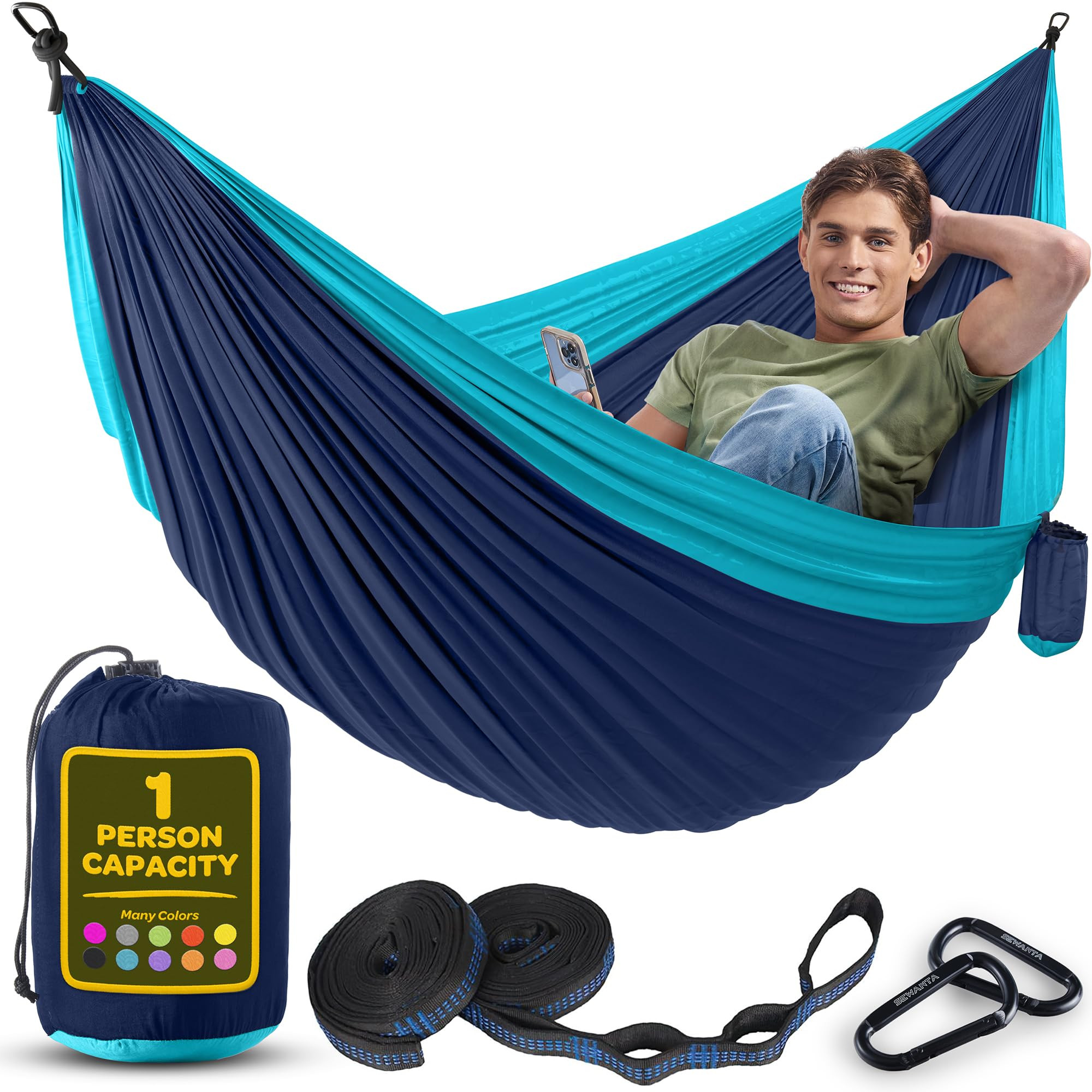 Durable Hammock 400 lb Capacity, Nylon Camping Hammock Chair - Double or Single Sizes w/Tree Stra... | Amazon (US)
