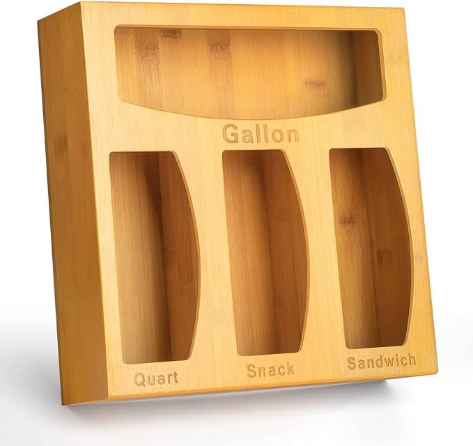 KOTHER Kitchen Drawer Organizer - Bamboo Organizer for Ziplock Sandwich Food Storage Bag - Kitche... | Amazon (US)