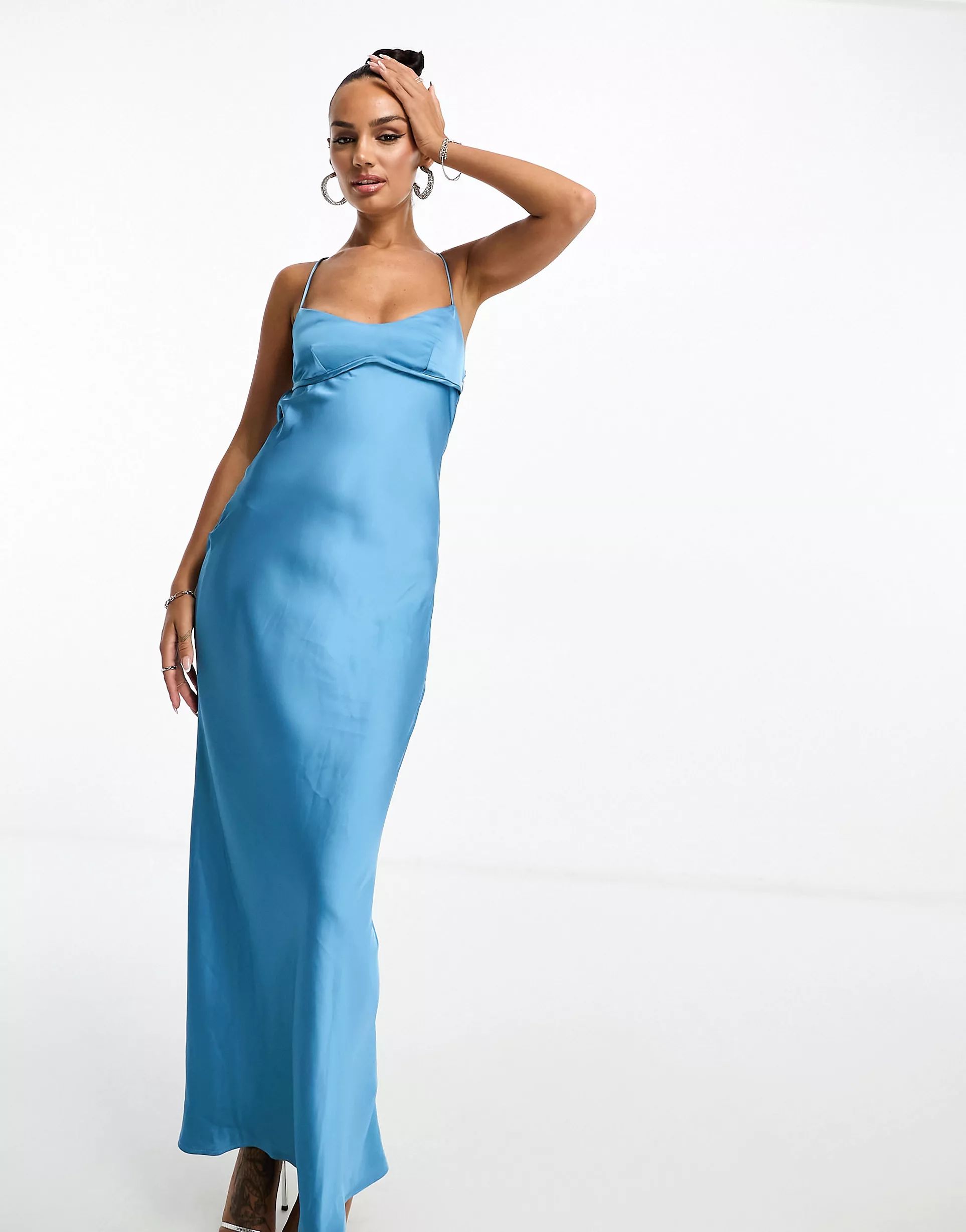 Parallel Lines satin maxi slip dress in blue | ASOS (Global)