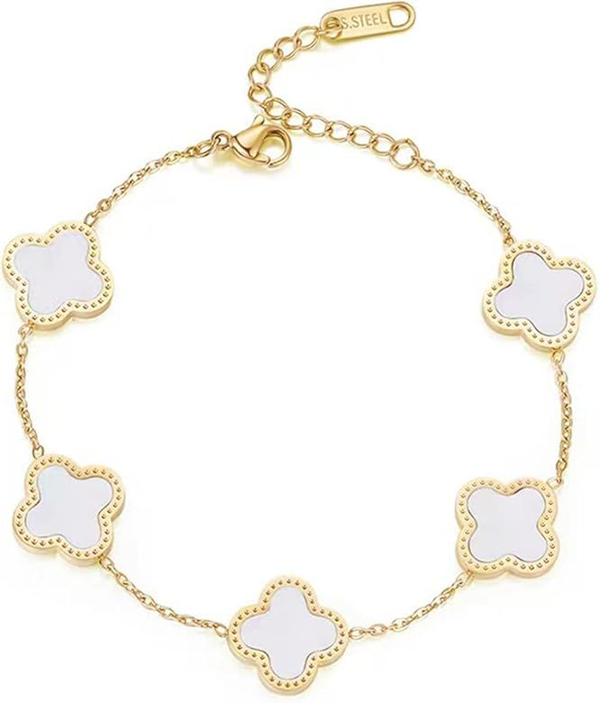 Bracelets Fashion for Women Girls Adjustable Bracelet Cute Plated 18K Gold Lucky Clover Bracelets Wo | Amazon (US)