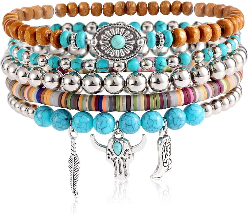 Mikovivi Beaded Bracelets for Women, Multilayer Boho Western Turquoise Bracelets Stackable Bohemi... | Amazon (US)