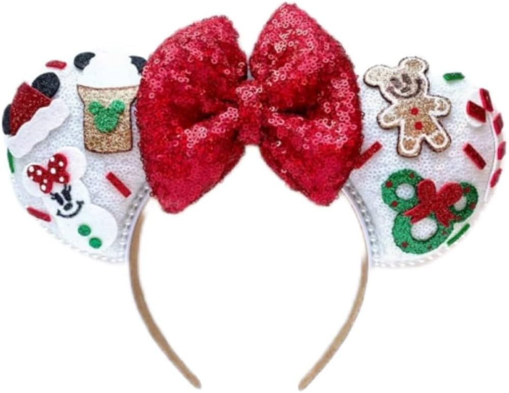 Christmas Mouse Ears Headbands Xmas Mouse Hair Band, Red Green White Rat Ears Headbands Squirrel ... | Amazon (US)