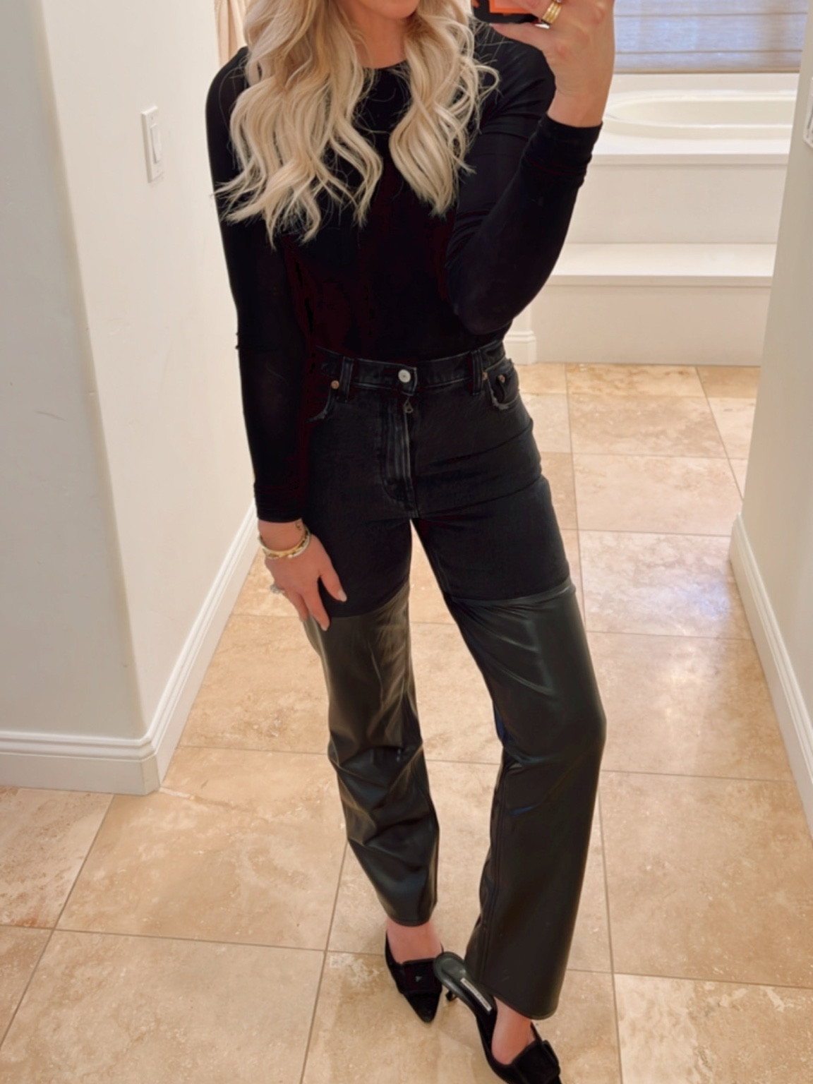 Love these jeans! Half black jean and half leather. I take my normal size. 

#LTKstyletip #LTKunder100 #LTKsalealert
