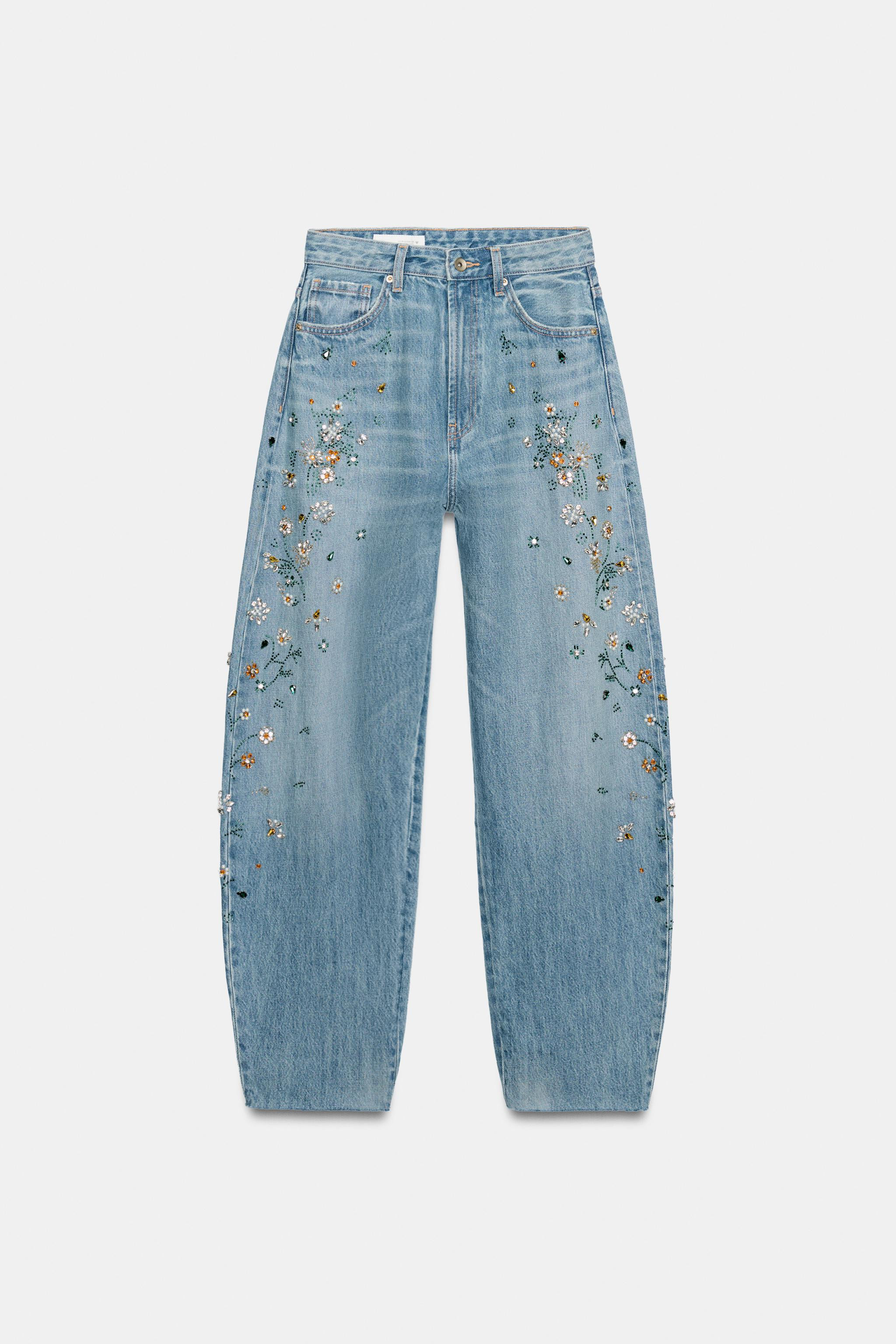TRF HIGH-WAIST EMBROIDERED BARREL JEANS | Zara US