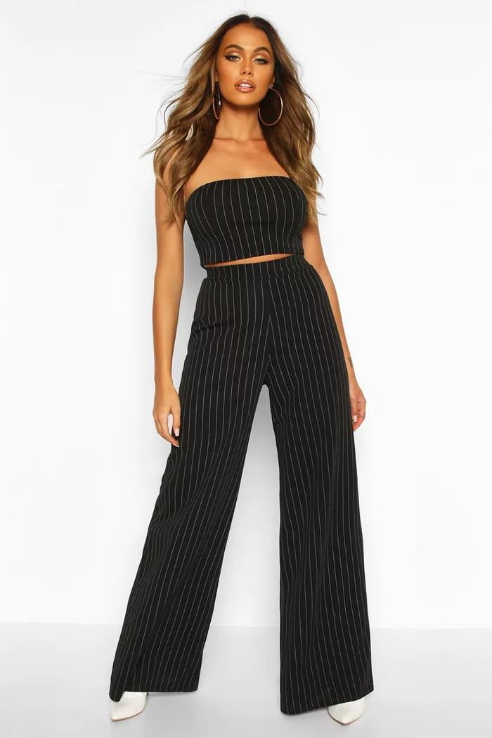 Bandeau Pinstripe Pants Two-Piece Set | boohoo (US & Canada)