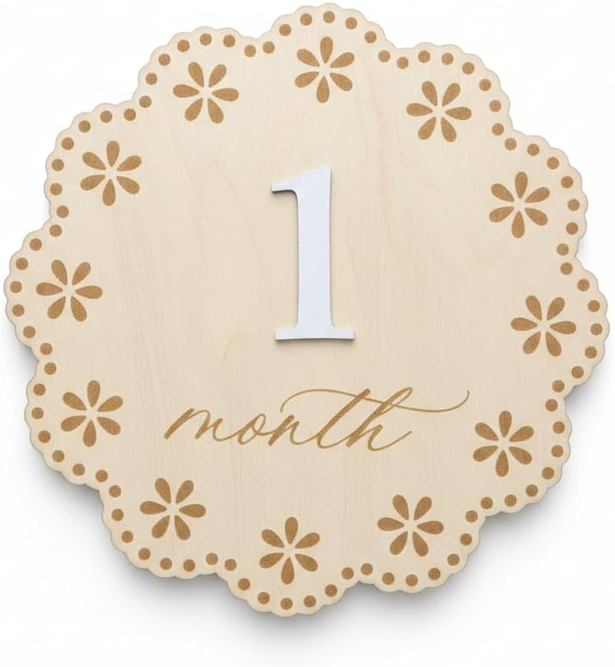 Baby Milestone Signs 1-12 Months, Wooden Milestone Discs with Interchangeable Numbers, Monthly Ba... | Amazon (US)