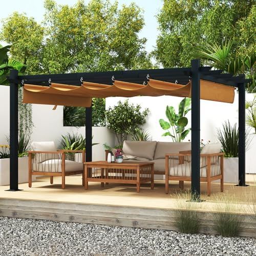 Aoxun 10‘×12’ Outdoor Pergola, Metal Patio Pergola with Brown Shade Cover, Upgraded Canopy w... | Amazon (US)