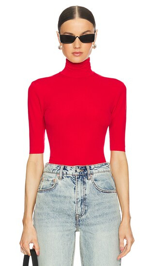 Slim Fit Short Sleeve Turtleneck Top in Tiger Red | Revolve Clothing (Global)