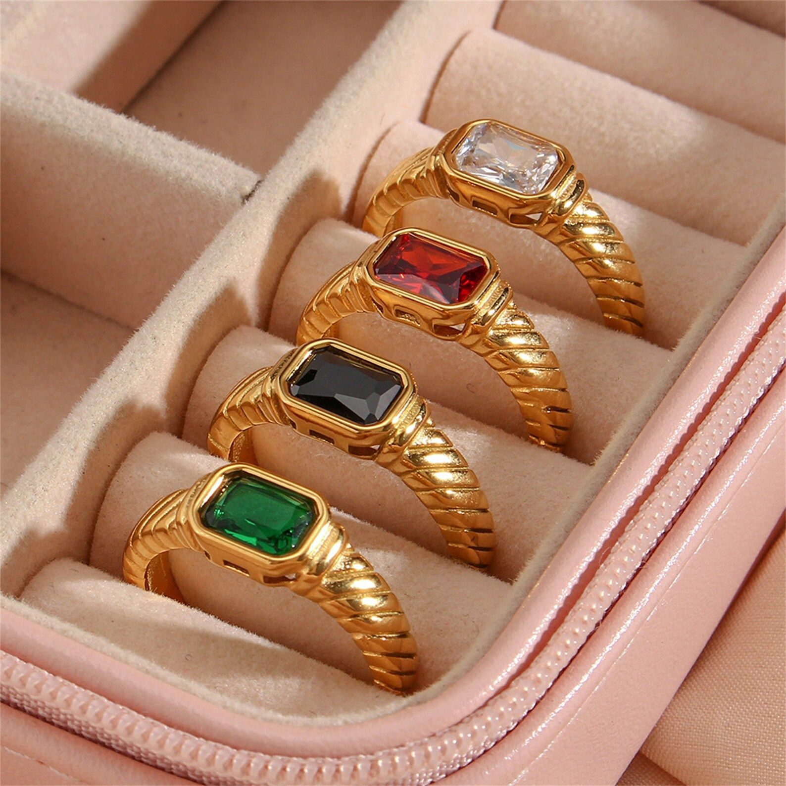 18K Gold Gemstone Ring | Gold Ring | Stacking Ring | Chunky Gold Ring | Birthstone Ring | Vintage... | Etsy (US)