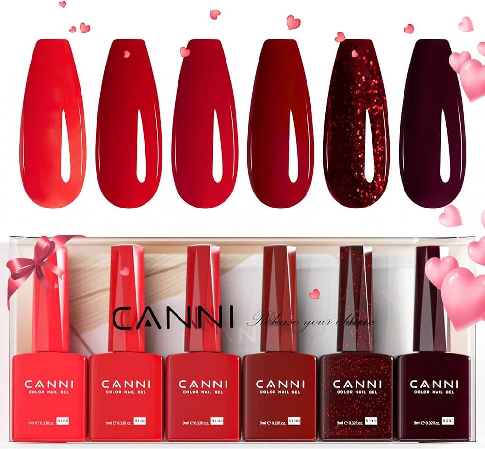 CANNI 6Pcs 9ml Hema-Free Red Gel Nail Polish Set- Dark Red Burgundy Glitter Gel Polish Kit DIY at... | Amazon (US)