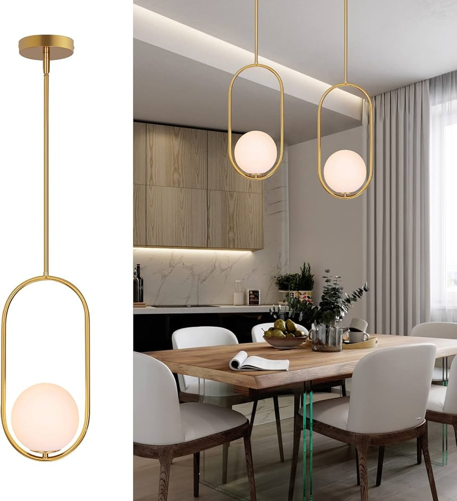 Bomluzo Modern Pendant Lighting Gold Hanging Light Fixture for Sloped Ceiling,Brass Pendant Light... | Amazon (US)