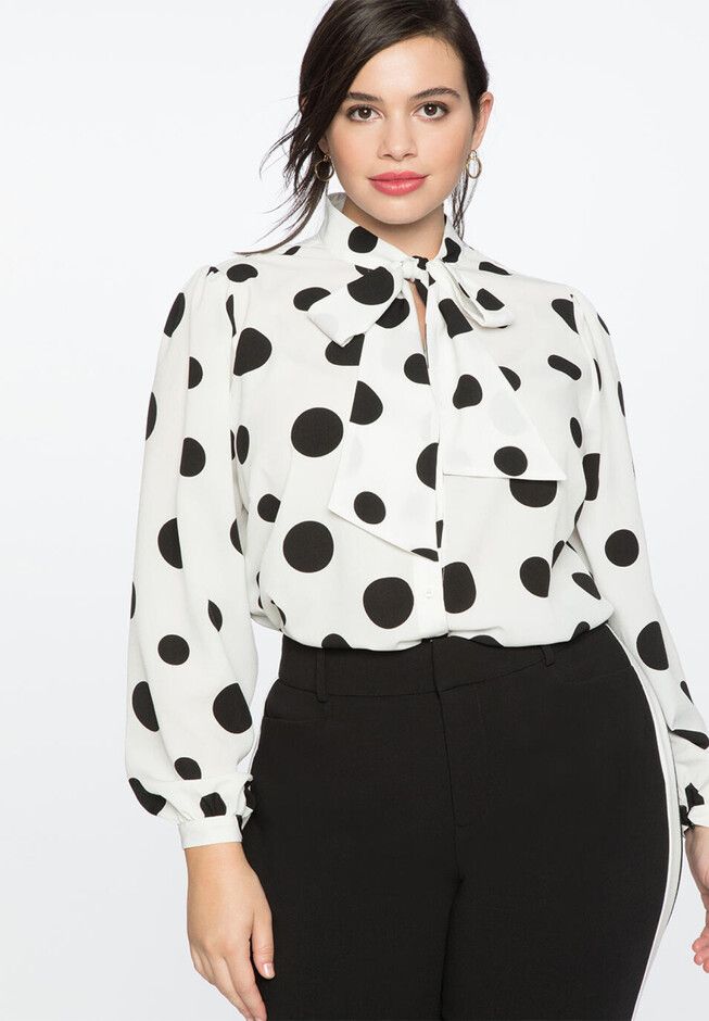 Printed Tie Neck Blouse | Eloquii