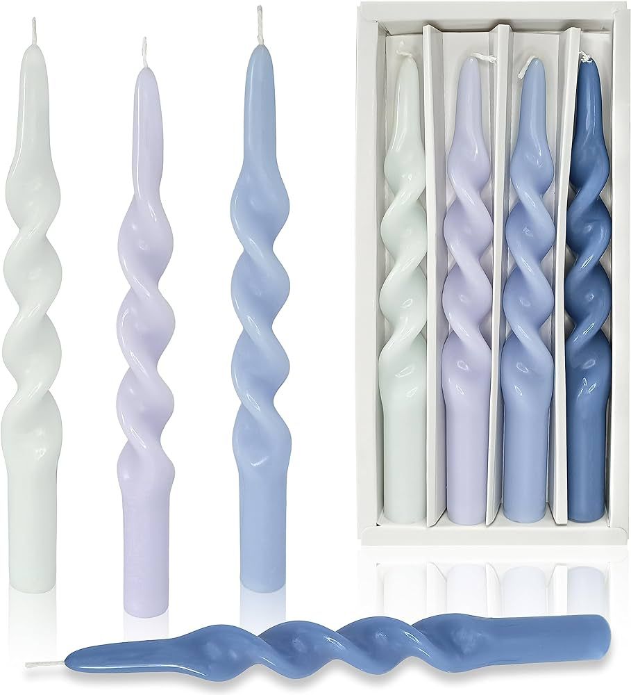 Unscented Spiral Tapered Candles 10 inch 4 PCS Gradient Blue Candle for Wedding Home Kitchen Deco... | Amazon (US)