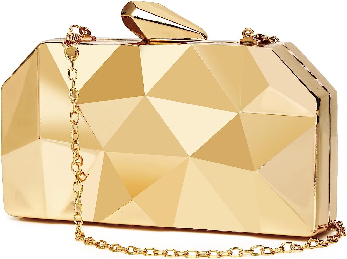 Gold Evening Bag,Geometric Evening Clutch,Metallic Gold Bags,Evening Bags for Wedding, Party&Form... | Amazon (US)