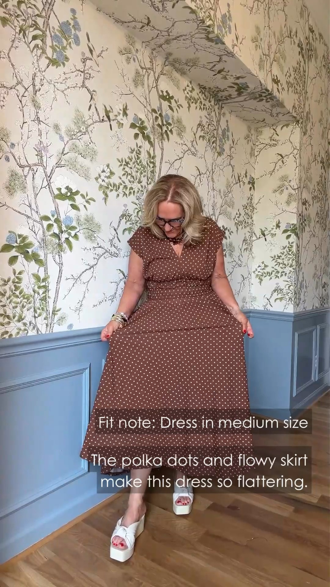 I’m wearing a medium in this dress, and I love the pretty polka dots and flowy skirt. It’s one of those easy dresses that feels feminine and flattering without being fussy. Paired with my comfortable sandals and I’m ready to go!

#LTKdayinmylife #LTKgrwm #LTKootd