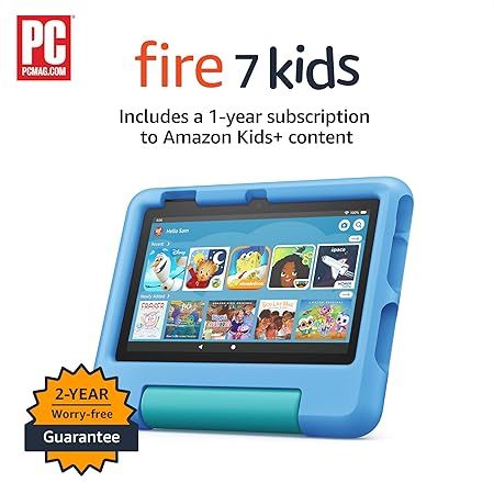 Amazon Fire 7 Kids tablet, 7" display, ages 3-7, with ad-free content kids love, 2-year worry-fre... | Amazon (US)