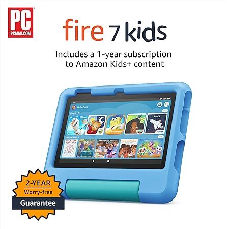 Amazon Fire 7 Kids tablet, 7" display, ages 3-7, with ad-free content kids love, 2-year worry-fre... | Amazon (US)